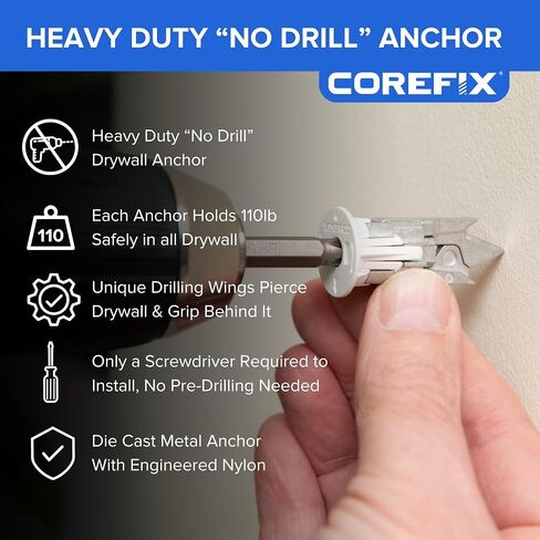 Spike Heavy Duty Drywall Anchors 8 Pack, DIY Kit with M5x60mm Screws. Easy to Install with NO Drill Required. Drywall Anchor, Wall Plug Alternative Suitable for All Drywall Types. in Kuwait