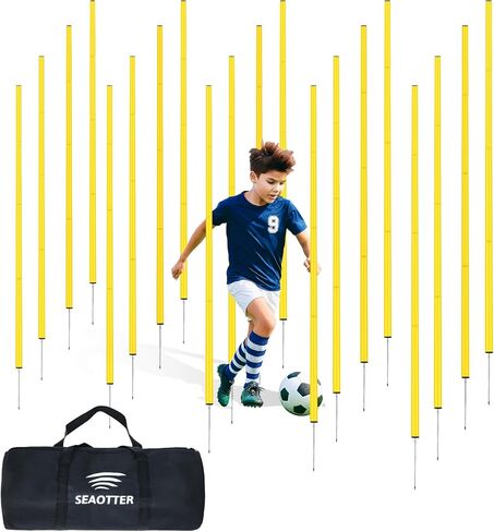 SEAOTTER Soccer Agility Training Poles, 6/10/20Pcs 6FT Adjustable Detachable Sports Speed Training Sticks, Practice Equipment Accessories for Football, Slalom & Rugby, Bending Poles for Horses in Kuwait