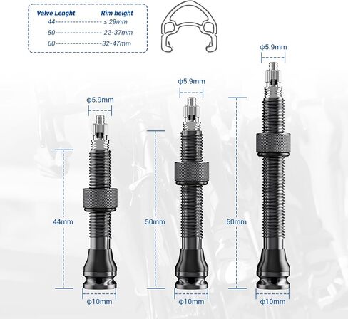 صمامات Presta بدون أنابيب STEM 44/50/60 مم ، مجموعة Super Light Alloy Presta Valve STEM ، تناسب معظم MTB RIM - خيارات حجم متعددة ، أسود (زوج) in Kuwait
