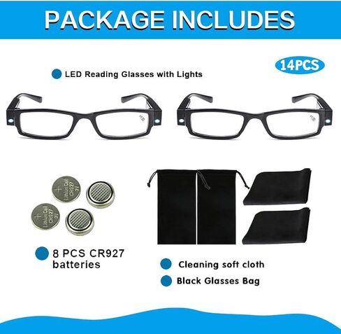 Bright LED Readers with Lights Reading Glasses Lighted Magnifier Nighttime Reader Compact Full Frame Eyewear Clear Vision Unisex Clear Vision Lighted Eye Glasses,+1.0 in Kuwait