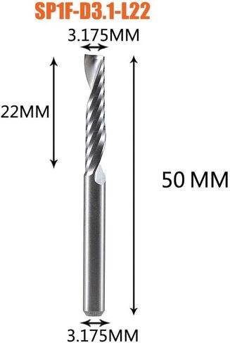 3.175/4/6 شانك 3D جهاز التوجيه CNC بت قطع النقش المقطوع المفرد المطحون المطحون الحلزوني للألومنيوم الخشبية (SP1F-D4.0-L22) in Kuwait