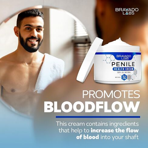 Bravado Labs Premium Penile Health Cream - 100% Natural Penile Creme Moisturizer to Increase Sensitivity for Men - Anti-Chafing Relief, Redness, Dryness and Irritation Moisturizing Lotion Cream (4oz) in Kuwait