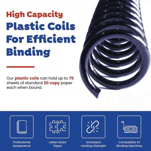 TruBind 6mm (1/4 in.) Spiral Binding Coils for Reports, Presentations and Proposals | 4:1 Pitch | 12 in. Length | Black | 30 Sheets Binding Capacity | 100 Pack in Saudi Arabia
