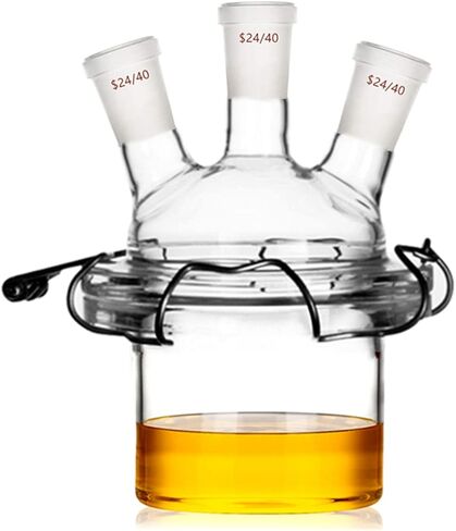 24/40 Glass Cylindrical Reactor 3-Neck Flat Bottom Lab Reaction Vessel Three Necks with Lid and Clamp in Kuwait