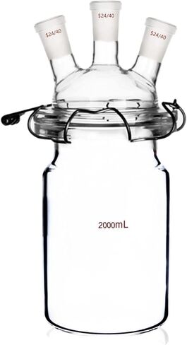 24/40 Glass Cylindrical Reactor 3-Neck Flat Bottom Lab Reaction Vessel Three Necks with Lid and Clamp in Kuwait