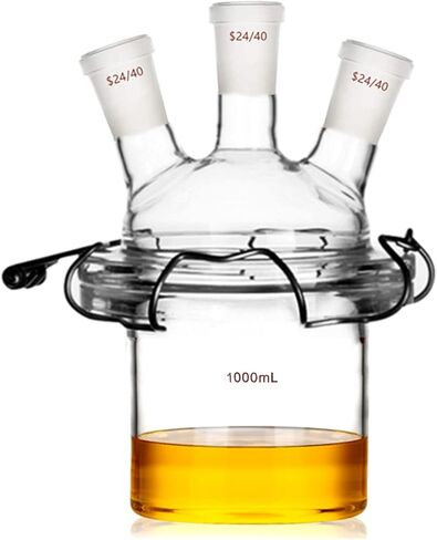 24/40 Glass Cylindrical Reactor 3-Neck Flat Bottom Lab Reaction Vessel Three Necks with Lid and Clamp in Kuwait