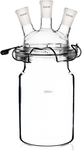 24/40 Glass Cylindrical Reactor 3-Neck Flat Bottom Lab Reaction Vessel Three Necks with Lid and Clamp in Kuwait