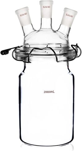 24/40 Glass Cylindrical Reactor 3-Neck Flat Bottom Lab Reaction Vessel Three Necks with Lid and Clamp in Kuwait