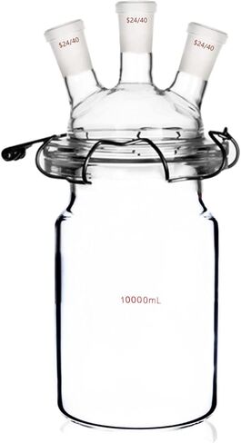 24/40 Glass Cylindrical Reactor 3-Neck Flat Bottom Lab Reaction Vessel Three Necks with Lid and Clamp in Kuwait