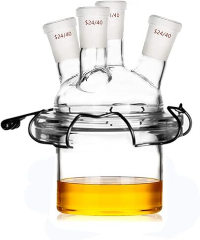 24/40 Glass Cylindrical Reactor 4-Neck Flat Bottom Lab Reaction Vessel Four Necks W/Lid and Clamp in Saudi Arabia