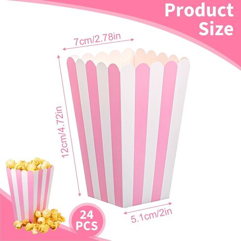 24 PCS صناديق الفشار الوردي ، وأكياس الفشار المخططة الصغيرة الحفلات اللوازم ، وحاويات الوجبات الخفيفة لفيلم حفلة عيد الميلاد in Saudi Arabia