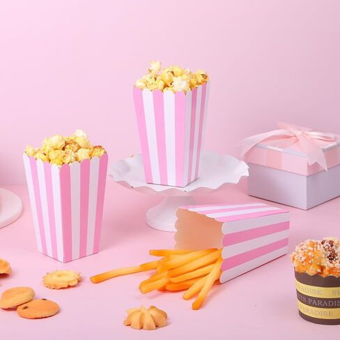 24 PCS صناديق الفشار الوردي ، وأكياس الفشار المخططة الصغيرة الحفلات اللوازم ، وحاويات الوجبات الخفيفة لفيلم حفلة عيد الميلاد in Saudi Arabia
