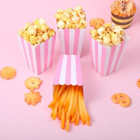 24 PCS صناديق الفشار الوردي ، وأكياس الفشار المخططة الصغيرة الحفلات اللوازم ، وحاويات الوجبات الخفيفة لفيلم حفلة عيد الميلاد in Saudi Arabia
