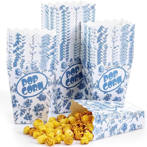 Marspark 50 Pack Blue Floral Party Popcorn Joxes - Chinoiserie Flowers Vintage Paper Popcorn Boxes Frose For Birthday ، Night Movie ، Carnivals in Saudi Arabia