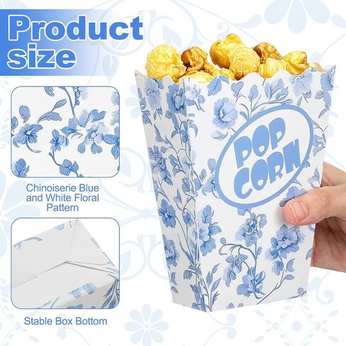 Marspark 50 Pack Blue Floral Party Popcorn Joxes - Chinoiserie Flowers Vintage Paper Popcorn Boxes Frose For Birthday ، Night Movie ، Carnivals in Saudi Arabia