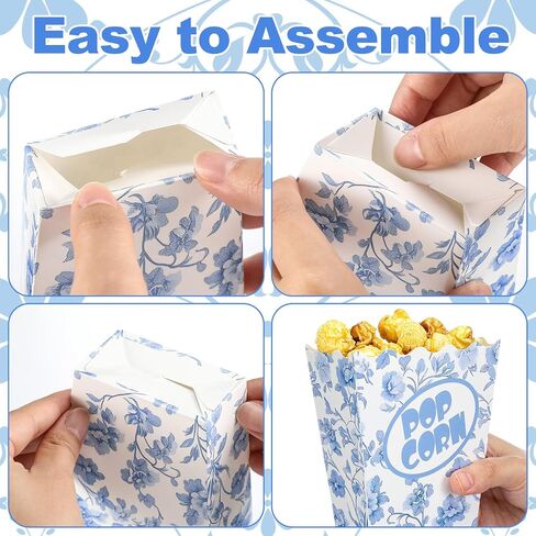 Marspark 50 Pack Blue Floral Party Popcorn Joxes - Chinoiserie Flowers Vintage Paper Popcorn Boxes Frose For Birthday ، Night Movie ، Carnivals in Saudi Arabia