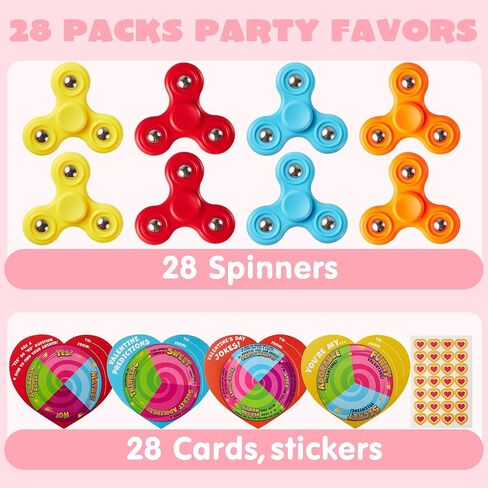 Joyin 28 حزم بطاقات Valentines مع Fidget Spinner ، Trispring Hand Hand Finger Fidge Toy لجوائز الفصول الدراسية Day Children in Saudi Arabia
