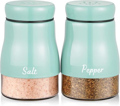 Salt and Pepper Shakers Set, Bivvclaz 5 Ounce Salt and Pepper Dispenser with Glass Bottom, Cute Salt and Pepper Shakers for Modern Home Kitchen Decor, Easy Filling in Kuwait