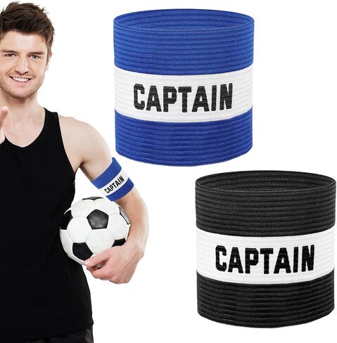 2Pcs Captain Arm Bands for Soccer, Captain Armband Adjustable Unisex Elastic for Team Training, Black and Blue in Saudi Arabia