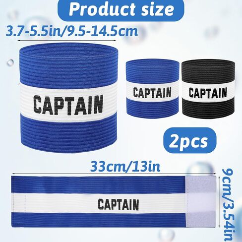 2Pcs Captain Arm Bands for Soccer, Captain Armband Adjustable Unisex Elastic for Team Training, Black and Blue in Saudi Arabia