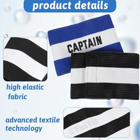 2Pcs Captain Arm Bands for Soccer, Captain Armband Adjustable Unisex Elastic for Team Training, Black and Blue in Saudi Arabia