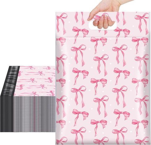 100Pcs Pink Bow Poly Mailers 10x13 Inch Waterproof Pink Shipping Bags with Build-in Handle Heavy Duty Tear-Resistant Self Adhesive Mailing Envelopes Bulk for Small Business in Saudi Arabia