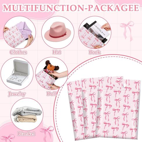 100Pcs Pink Bow Poly Mailers 10x13 Inch Waterproof Pink Shipping Bags with Build-in Handle Heavy Duty Tear-Resistant Self Adhesive Mailing Envelopes Bulk for Small Business in Saudi Arabia