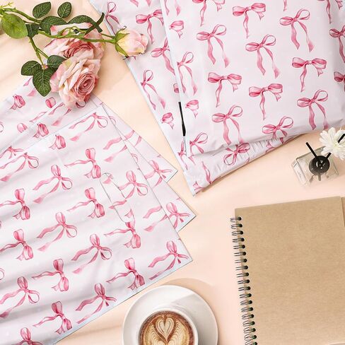 100Pcs Pink Bow Poly Mailers 10x13 Inch Waterproof Pink Shipping Bags with Build-in Handle Heavy Duty Tear-Resistant Self Adhesive Mailing Envelopes Bulk for Small Business in Saudi Arabia