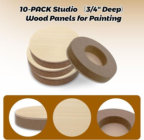 ألواح خشبية غير مكتملة للطلاء ، لوحات فنية متميزة للحرف اليدوية ، ألواح القماش الخشبية 10pack من الاستوديو 3/4 "، لوحات مهد عميقة للفن ، الحرف ، الحرق (الجولة -10 سم) in Kuwait