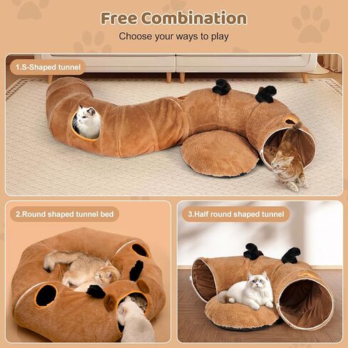 Odoland Summer Linen Cat Tunnels للقطط الداخلية مع سرير CART CAT CAT CATCED ، ألعاب CAT التفاعلية قابلة للفصل in Kuwait