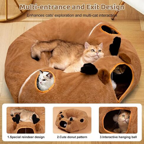Odoland Summer Linen Cat Tunnels للقطط الداخلية مع سرير CART CAT CAT CATCED ، ألعاب CAT التفاعلية قابلة للفصل in Kuwait