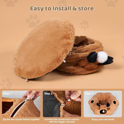 Odoland Summer Linen Cat Tunnels للقطط الداخلية مع سرير CART CAT CAT CATCED ، ألعاب CAT التفاعلية قابلة للفصل in Kuwait