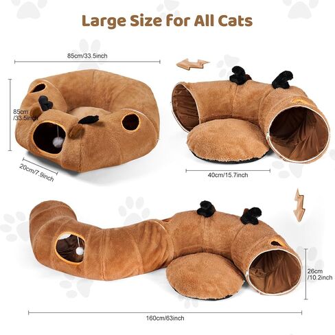 Odoland Summer Linen Cat Tunnels للقطط الداخلية مع سرير CART CAT CAT CATCED ، ألعاب CAT التفاعلية قابلة للفصل in Kuwait