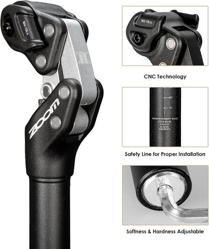 Zoom SP442 SEATPOST SETPOST للدراجة ، 27.2 مم/30.9 مم/31.6 مم ، امتصاص الصدمات القابل للتعديل للطرق ، الحصى ، الدراجات الإلكترونية ، يدعم ما يصل إلى 242 رطل راكبون ثقيل in Kuwait