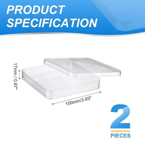 PATIKIL 10cm/3.9 Inch Plastic Petri Dishes with Lids, 2 Pack Square Culture Dish Tissue Culture Plate for Lab Science Experiments, Clear in Saudi Arabia