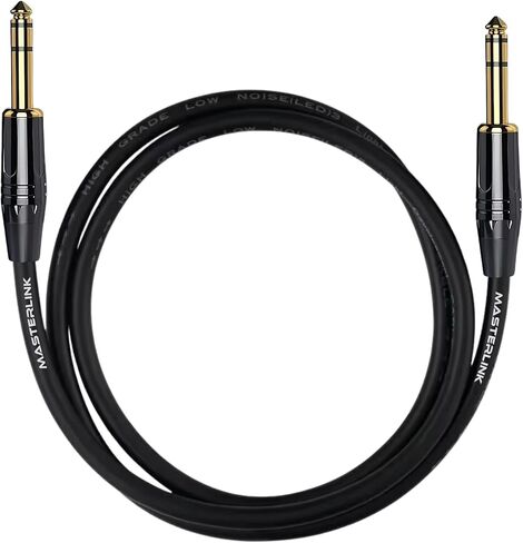 MASTERLINK 1/4 Inch TRS Instrument Cable 20 FT | Gold Connectors, Balanced 6.35mm Male to Male Jack Stereo Audio Balanced Line for Synths, Keyboard, Mixer, Amplifier, Speakers, Electric Bass Guitars in Saudi Arabia