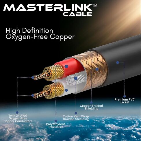 MASTERLINK 1/4 Inch TRS Instrument Cable 20 FT | Gold Connectors, Balanced 6.35mm Male to Male Jack Stereo Audio Balanced Line for Synths, Keyboard, Mixer, Amplifier, Speakers, Electric Bass Guitars in Saudi Arabia