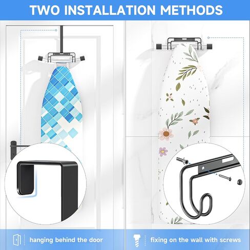 Over The Door & Wall Mount Ironing Board Hanger with Removable Hook, Metal Ironing Board Holder Organizer Wall Rack for Y & T Shaped (Black) in Kuwait