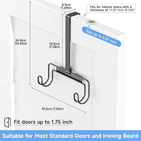 Over The Door & Wall Mount Ironing Board Hanger with Removable Hook, Metal Ironing Board Holder Organizer Wall Rack for Y & T Shaped (Black) in Kuwait