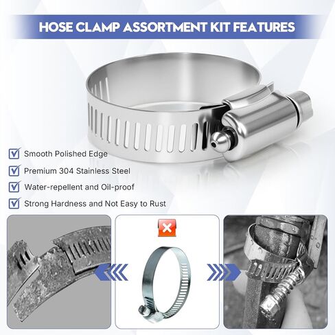 Eunice Stainless Steel Hose Clamps Assortment Kit, Hose Clamps with Worm Gear Adjustable 1/4'' to 1-1/2'' for Fuel Line, Plumbing, Automotive and Mechanical Applications (120 PCS) in Kuwait