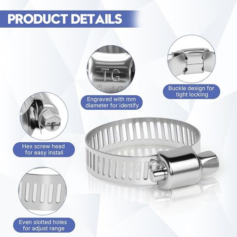 Eunice Stainless Steel Hose Clamps Assortment Kit, Hose Clamps with Worm Gear Adjustable 1/4'' to 1-1/2'' for Fuel Line, Plumbing, Automotive and Mechanical Applications (120 PCS) in Kuwait
