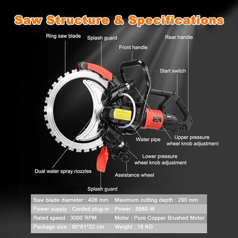 Electric Concrete Ring Saw, Wall Slotting Cutting Machine, Wet Water Supply Concrete Wall Slotting Saw, Dust-free Cutting, Suitable for Reinforced Concrete, Stone, Granite in Saudi Arabia