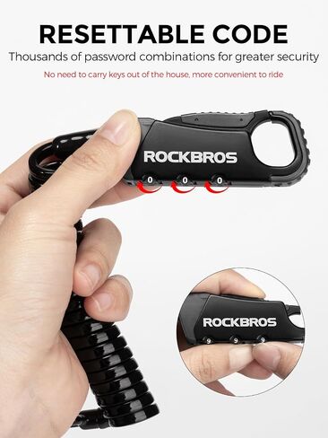 ROCKBROS Motorcycle Helmet Lock, Lightweight Bike Helmet Lock, Resettable Motorcycle Locks Anti Theft, 47.2 inch/121 cm Universal Locks for Helmets, Bicycle, Luggage in Saudi Arabia