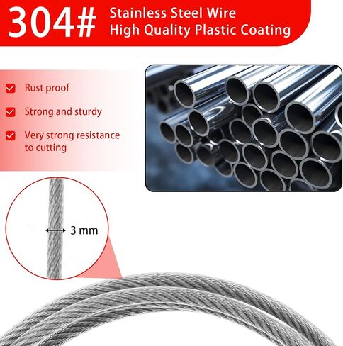 1/8"(3mm) 4ft Stainless Steel Security Cable Outdoor Travel Security Wire Rope Luggage Lock Safety Cable Flexible Bicycle Lock Braided Rope with Double Loop for DJ Stage Light Bike Outside 2 Pack in Saudi Arabia