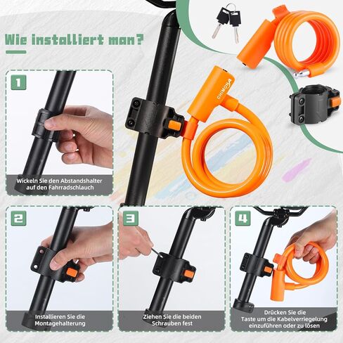 قفل الدراجة ، قفل كابل الدراجة مع طلاء PVC مضاد للخلع ، قفل كابل الدراجات مع قوس التثبيت ، كابل قفل الدراجة المحمولة وضغوط للدراجات ، الدراجات البخارية 4 أقدام in Kuwait