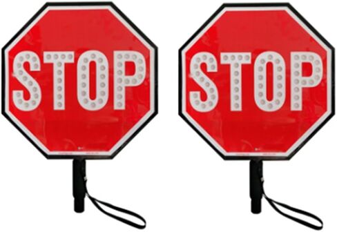18" Double-Sided LED STOP SLOW Paddle, Reflective Traffic Sign Traffic Road Warning Stop Slow, Rechargeable Hand Held Stop Slow Sign with Handle(stop/stop) in Kuwait