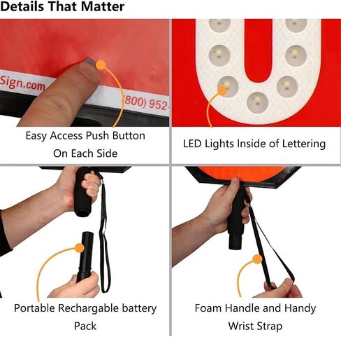 18" Double-Sided LED STOP SLOW Paddle, Reflective Traffic Sign Traffic Road Warning Stop Slow, Rechargeable Hand Held Stop Slow Sign with Handle(stop/stop) in Kuwait