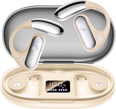 Open Ear Bluetooth 5.4 Headphones, 40Hrs Sport Earbuds,Ear Buds with Stereo Deep Bass and Built-in Mic, LED Display Charging Case, IPX7 Waterproof Earphones Equipped with Earhooks for Workout, White. in Saudi Arabia
