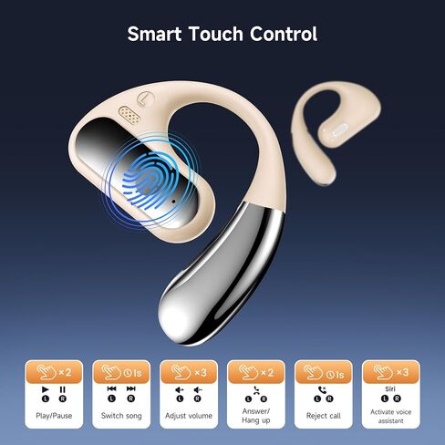 Open Ear Bluetooth 5.4 Headphones, 40Hrs Sport Earbuds,Ear Buds with Stereo Deep Bass and Built-in Mic, LED Display Charging Case, IPX7 Waterproof Earphones Equipped with Earhooks for Workout, White. in Saudi Arabia