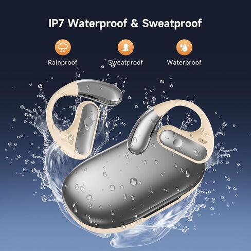 Open Ear Bluetooth 5.4 Headphones, 40Hrs Sport Earbuds,Ear Buds with Stereo Deep Bass and Built-in Mic, LED Display Charging Case, IPX7 Waterproof Earphones Equipped with Earhooks for Workout, White. in Saudi Arabia